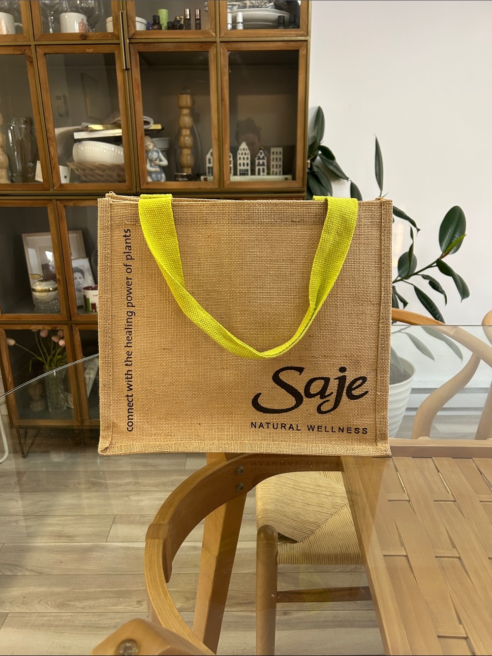 Saje Set of 2 Natural Wellness Jute Tote Bag with Lime Handles
